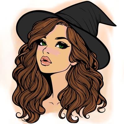 realistic witch girl with wavy hair and lips