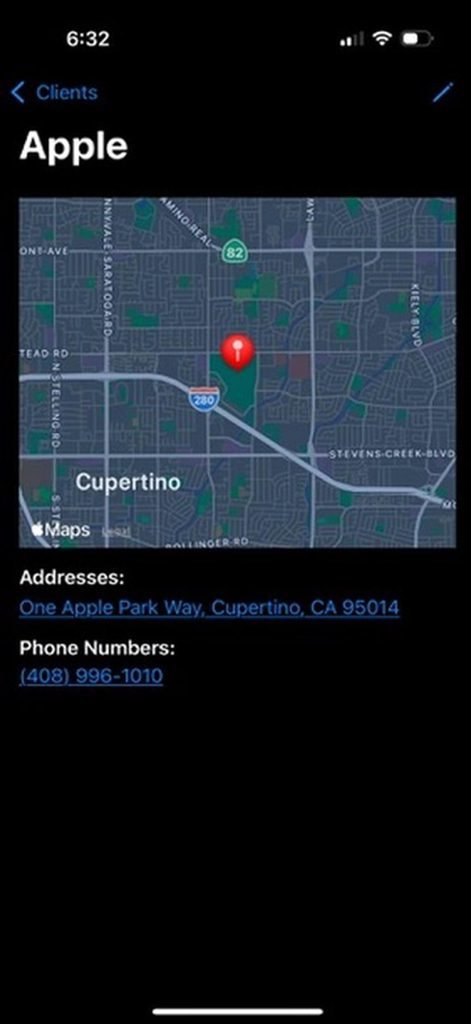 Profilo cliente dettagliato che mostra la posizione sulla mappa e le informazioni di contatto