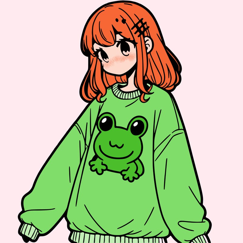 girl wearing frogging sweatshirt