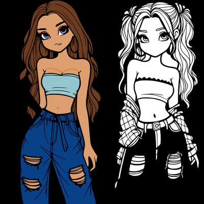 2 girls in crop tops and baggy jeans ripped