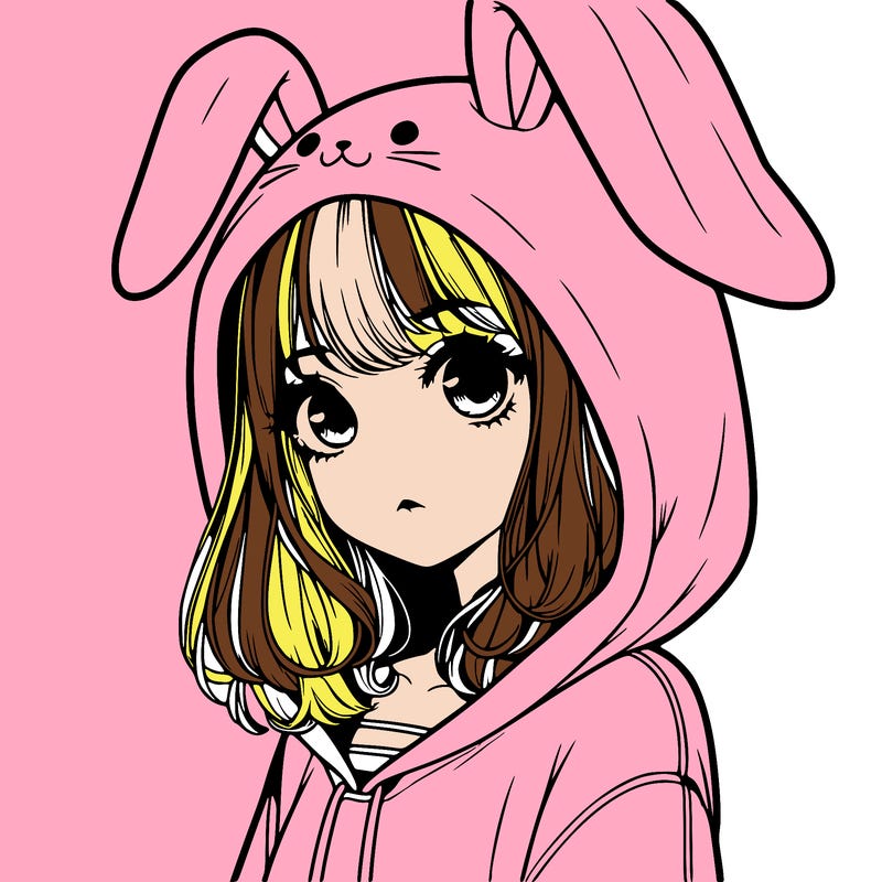 realistic girl wearing a bunny hoodie