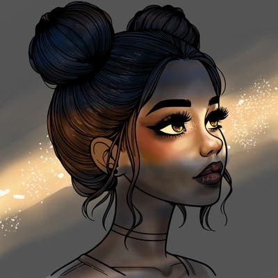 realistic girl with buns on the top of her head