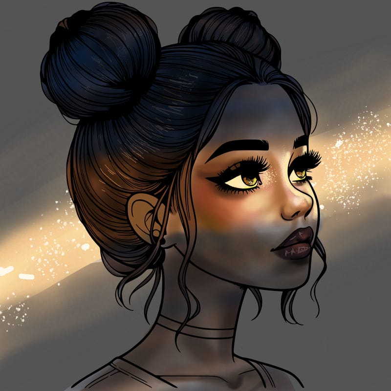 realistic girl with buns on the top of her head