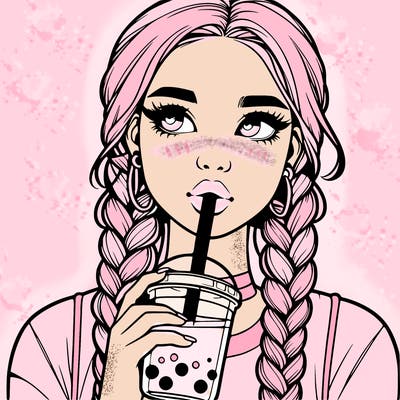 realistic girl with braided hair drinking boba