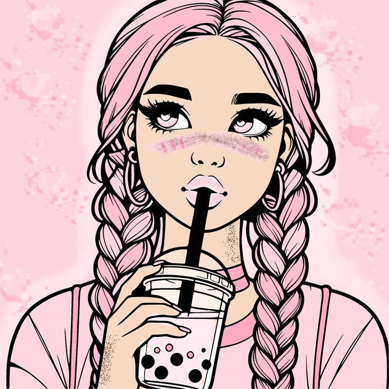 realistic girl with braided hair drinking boba