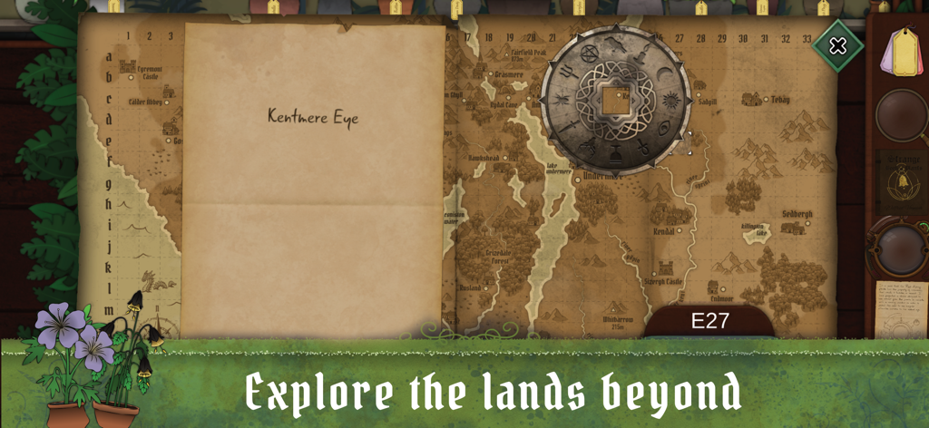 Strange Horticulture - An aged exploration map in Strange Horticulture with the caption Explore the lands beyond.