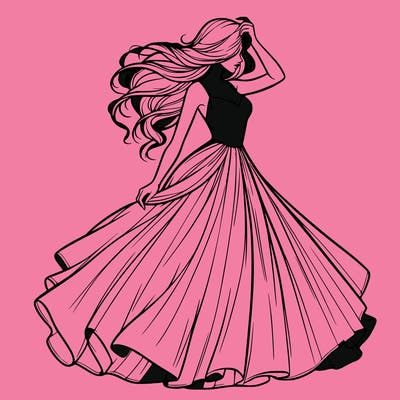 realistic woman with dress flowing in the wind