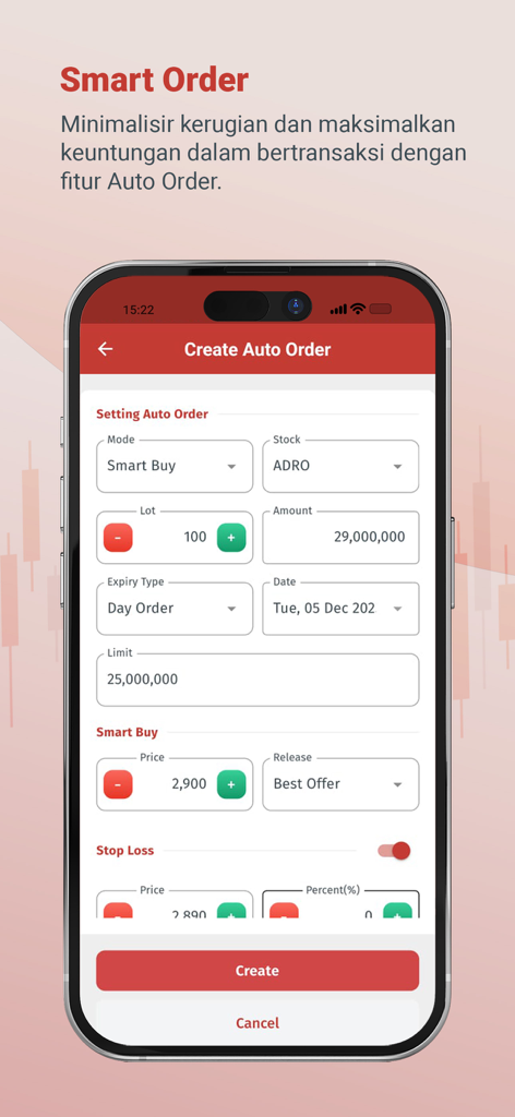 UTRADE INDONESIA - Smart Order interface for automated stock trading on the UTRADE INDONESIA mobile app