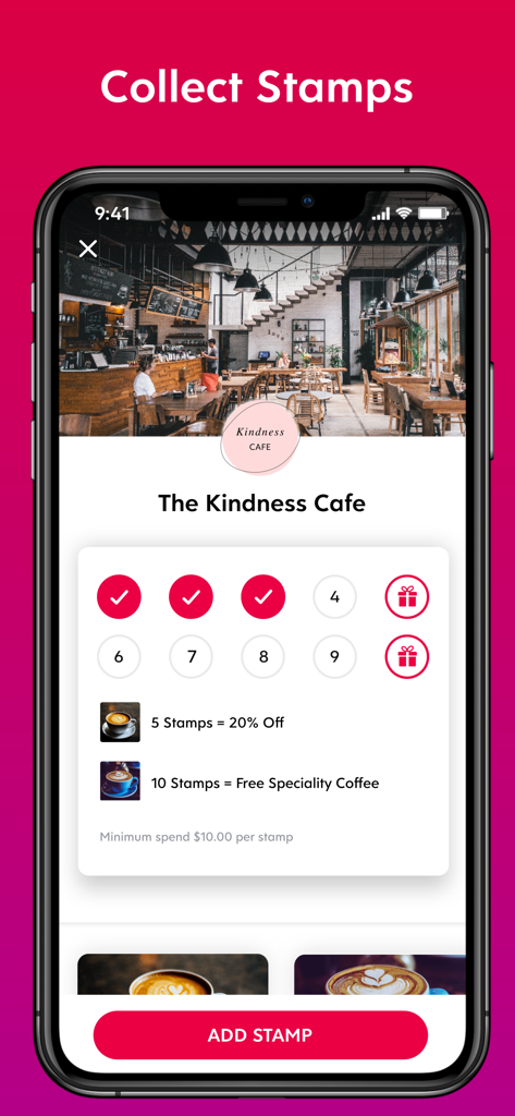 Digitale Stempelkarte für ein lokales Café in der Flex Rewards Mobile App