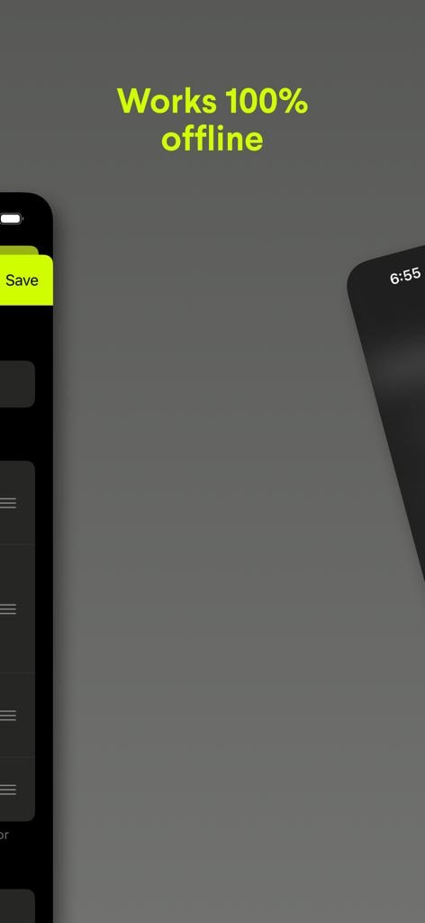 Gains Workout Tracker Gym Log - Gains workout tracker app interface highlighting its 100 percent offline functionality