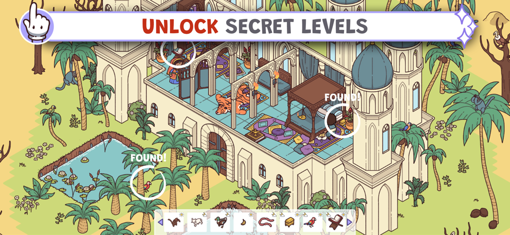 Hidden Through Time 2: Magic - Gameplay di oggetti nascosti in una scena di palazzo disegnata a mano da Hidden Through Time 2 Magic