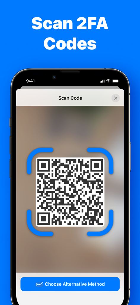 Authenticator App+ - Smartphone screen displaying the QR code scanning feature for 2FA security codes in Authenticator App+