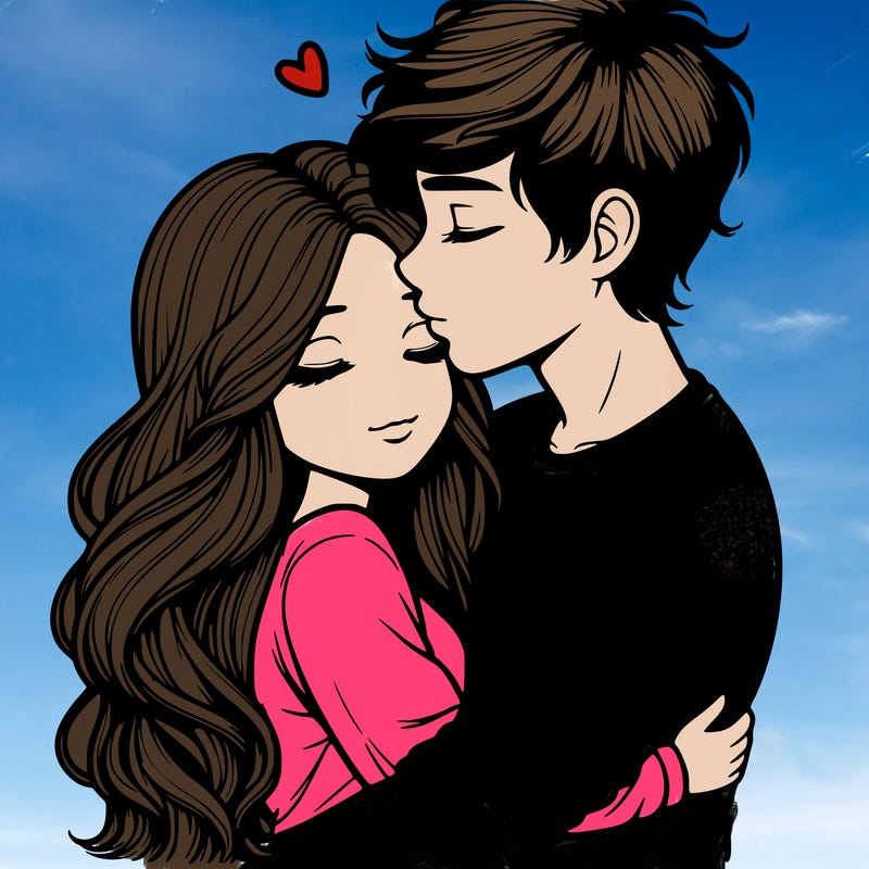 a realistic couple boy and girl hugging and kissing