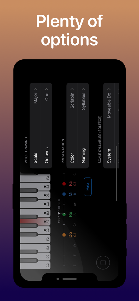 Sing Scales - Configuración de la aplicación Sing Scales para entrenamiento de voz y teclado de piano interactivo
