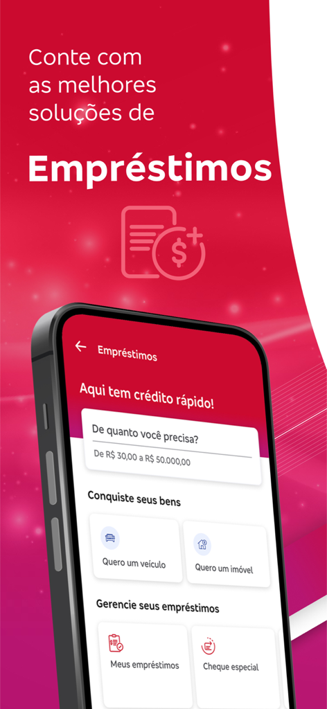 Captura de tela do aplicativo móvel do Banco Bradesco mostrando opções de empréstimos e crédito.
