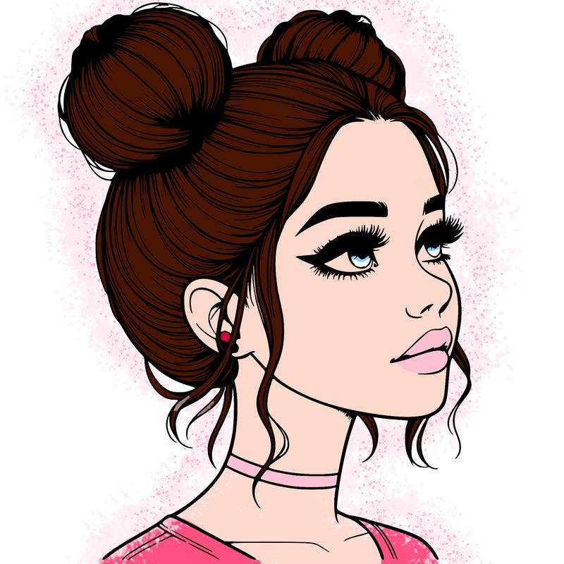 realistic girl with buns on the top of her head