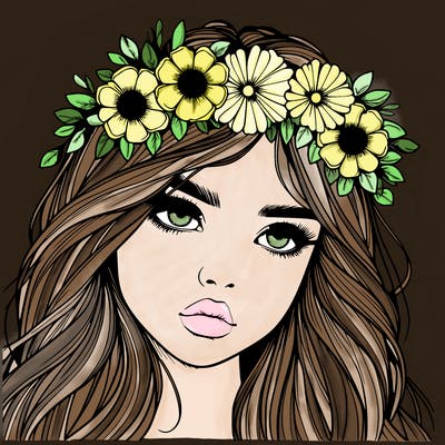 realistic girl with flowers crown