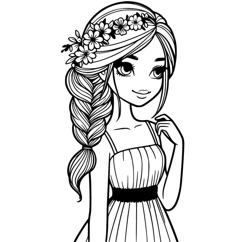 pretty girl portrait with a beautiful french braid with flowers in it and she’s in a long sleeveless flowy dress portrait