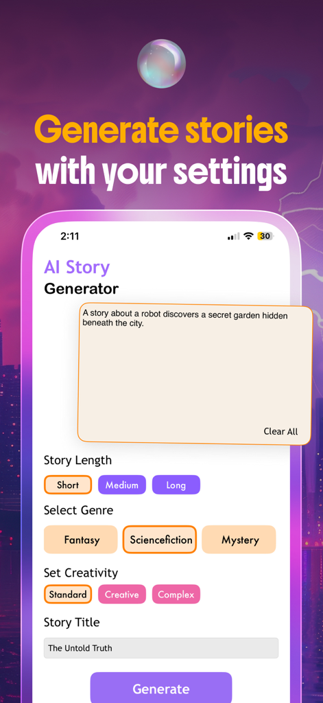 Novel AI - AI Story Generator - AI story generator interface with options for genre, length, and creativity settings.