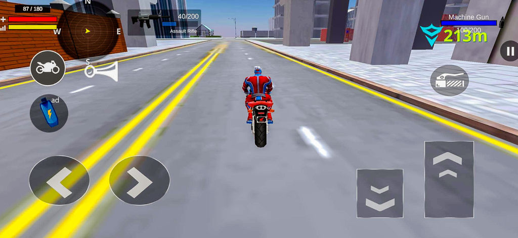 Superhero character riding a motorcycle on a city street in a 3D open world game