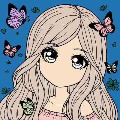 realistic girl with butterflies around her