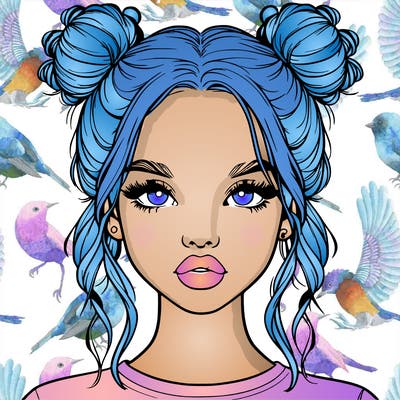 realistic girl with two buns in hair and lips