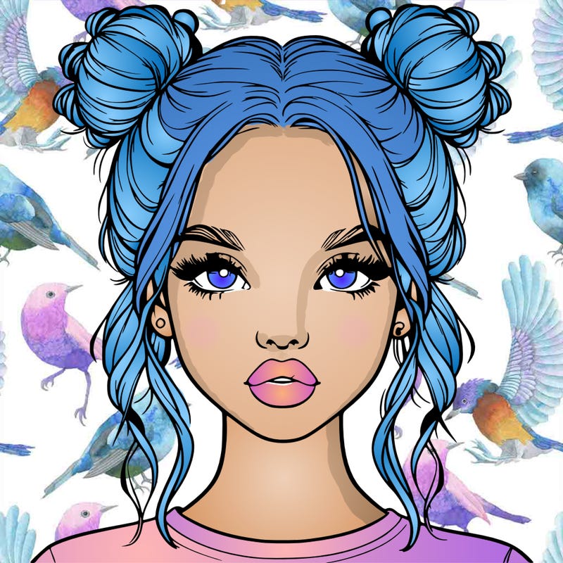 realistic girl with two buns in hair and lips