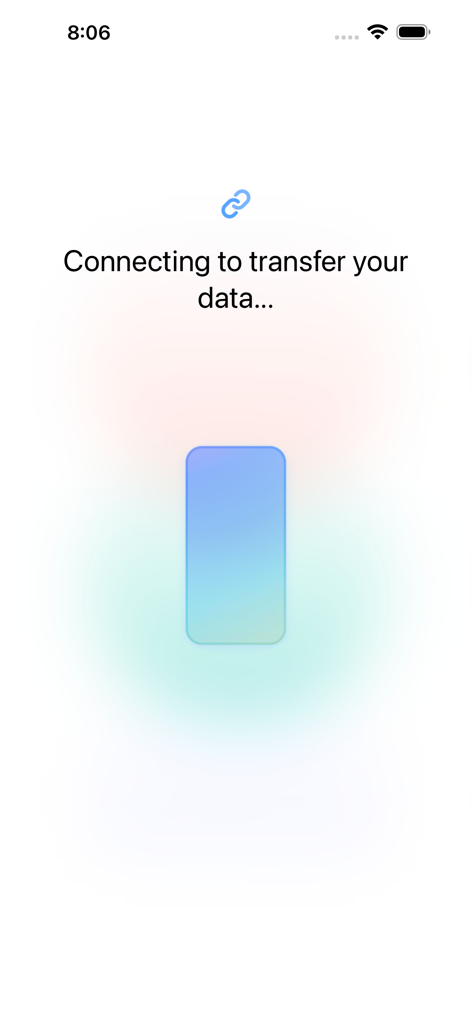 Samsung Smart Switch app screen showing the message Connecting to transfer your data with a central phone graphic.
