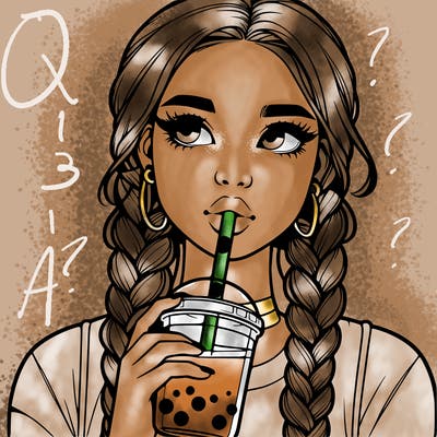 realistic girl with braided hair drinking boba