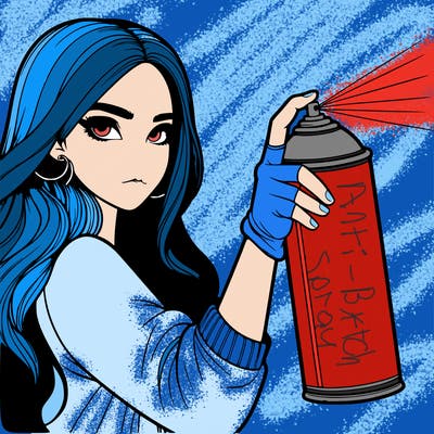 a realistic girl spray painting