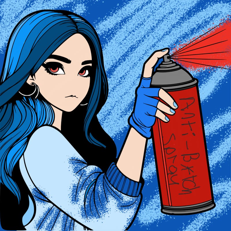 a realistic girl spray painting