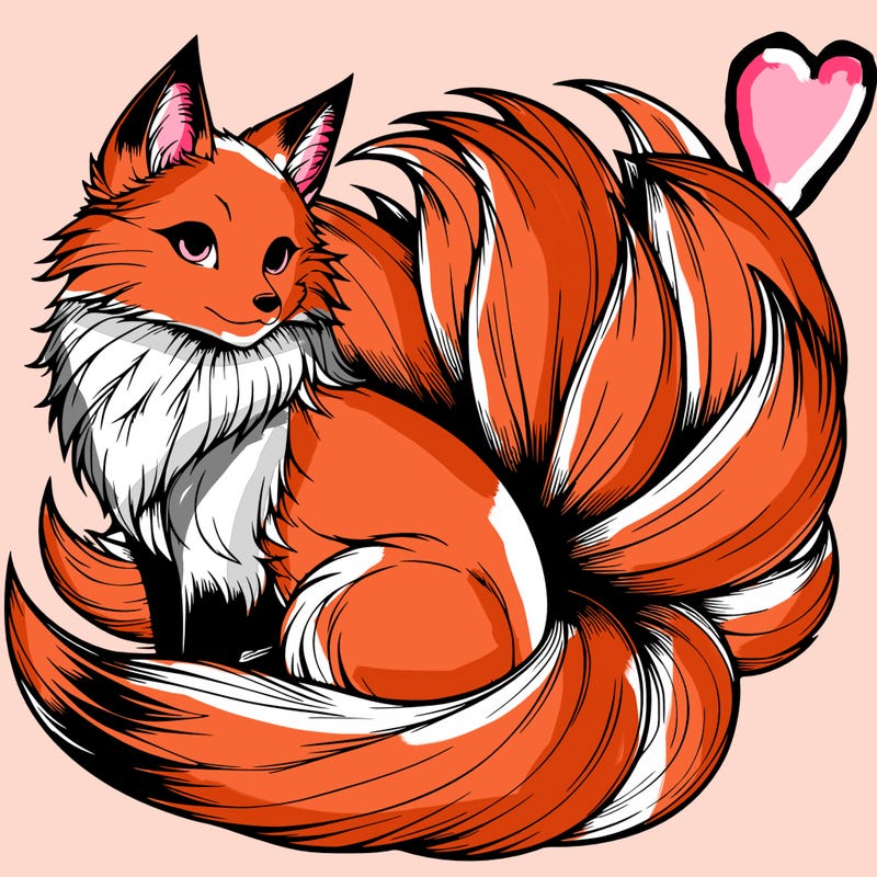 realistic detailed 9 tailed anime fox