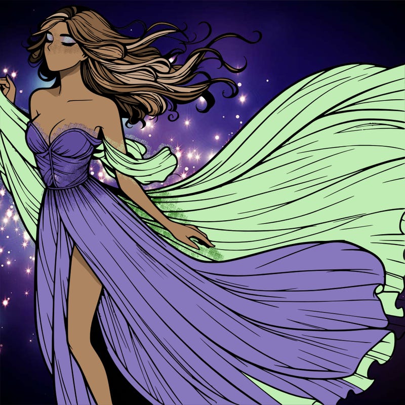 realistic woman in dress flowing the the wind