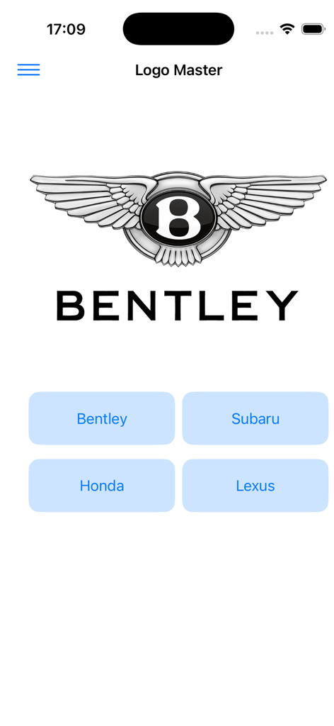 Logo Master - Una pantalla de trivia en la aplicación Logo Master con el logotipo del coche Bentley y opciones de respuesta múltiple.