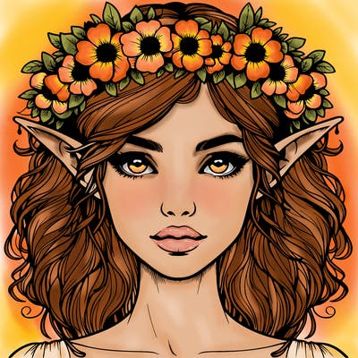 realistic female elf with flower crown