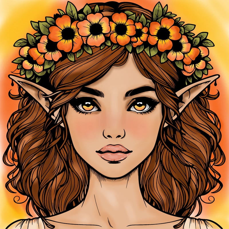 realistic female elf with flower crown