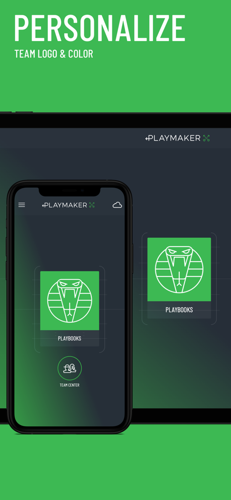 Tackle Football Playmaker X - Personalized team logo and green color theme in the Tackle Football Playmaker X app