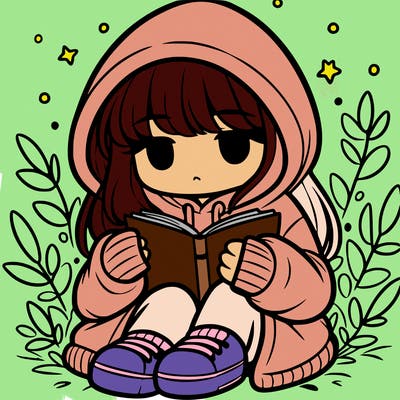 girl in oversized hoodie reading a book