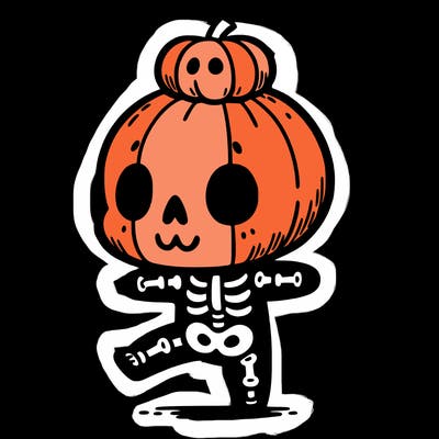 cute skeleton with a pumpkin on its head while dancing