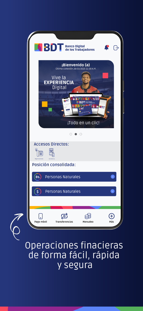 Movil BDT - Panel de la aplicación bancaria Movil BDT para gestionar cuentas bancarias venezolanas