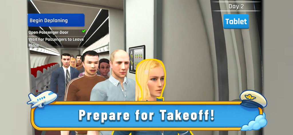 Cabin Crew Simulator - Passengers boarding a plane in the Cabin Crew Simulator mobile game