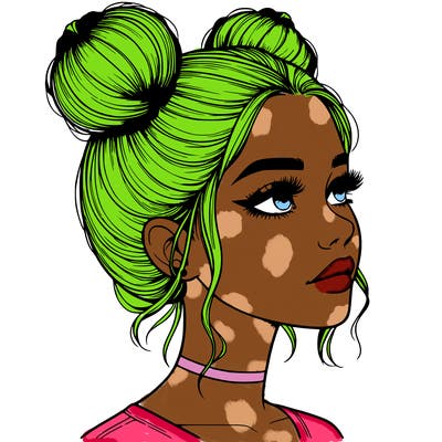 realistic girl with buns on the top of her head
