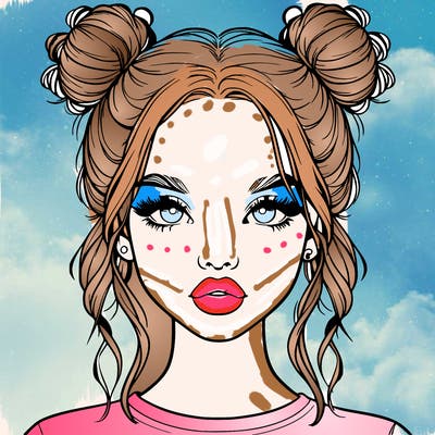 realistic girl with two buns in hair and lips