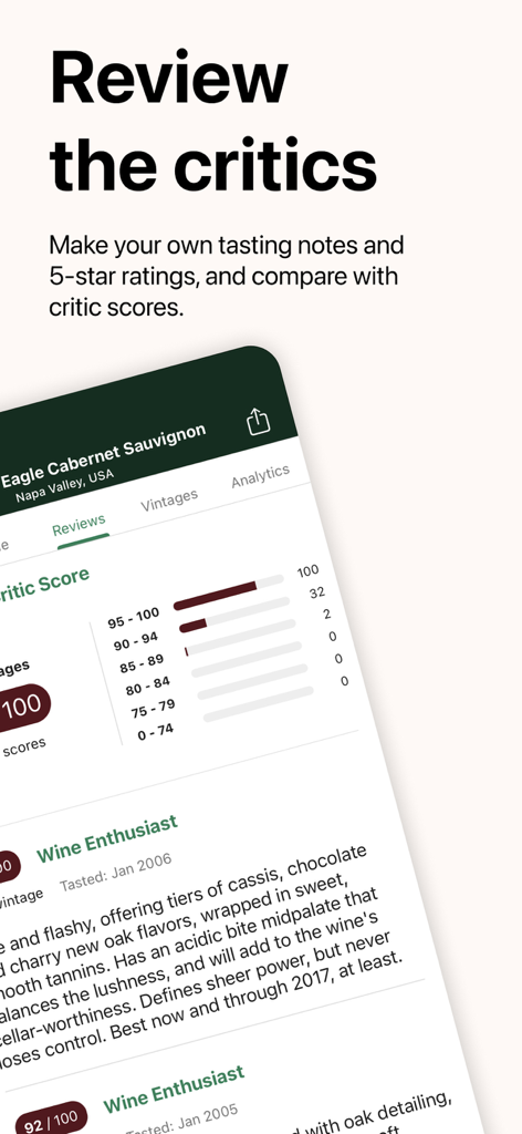 Wine-Searcher - Wine-Searcher app interface displaying professional wine critic scores and reviews.