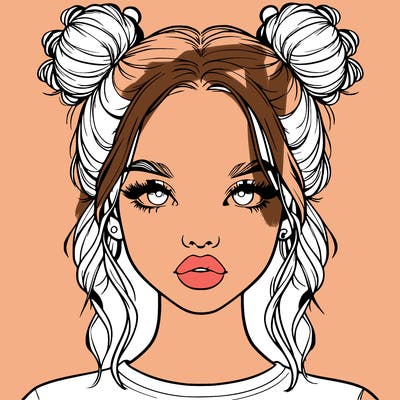 realistic girl with two buns in hair and lips