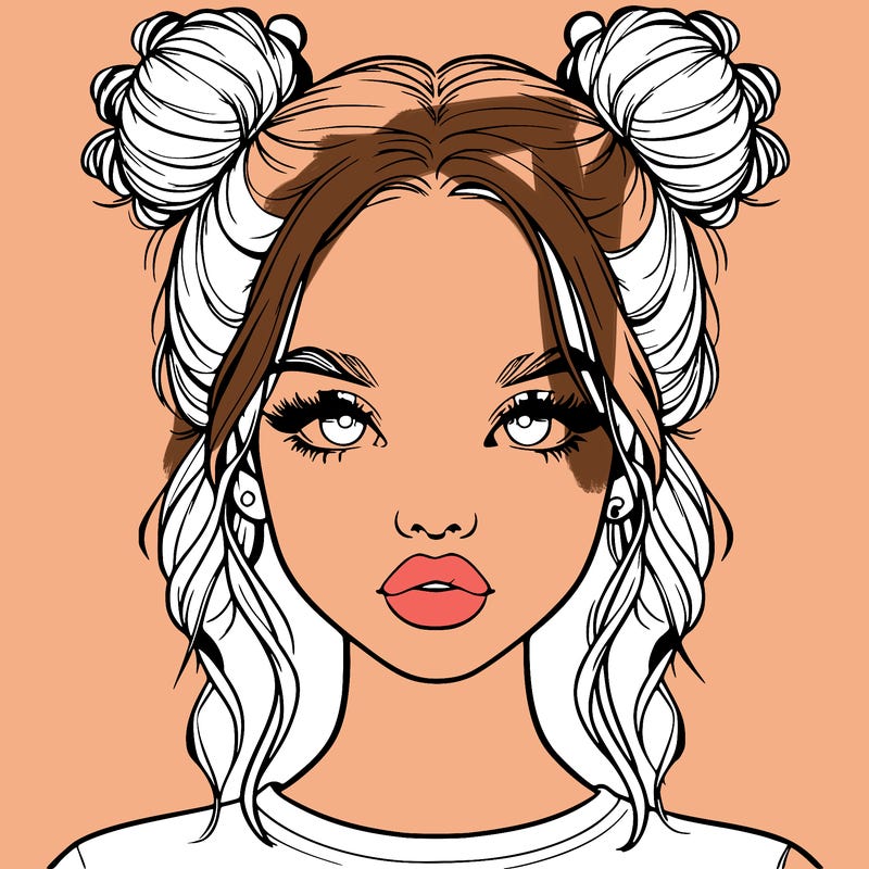 realistic girl with two buns in hair and lips