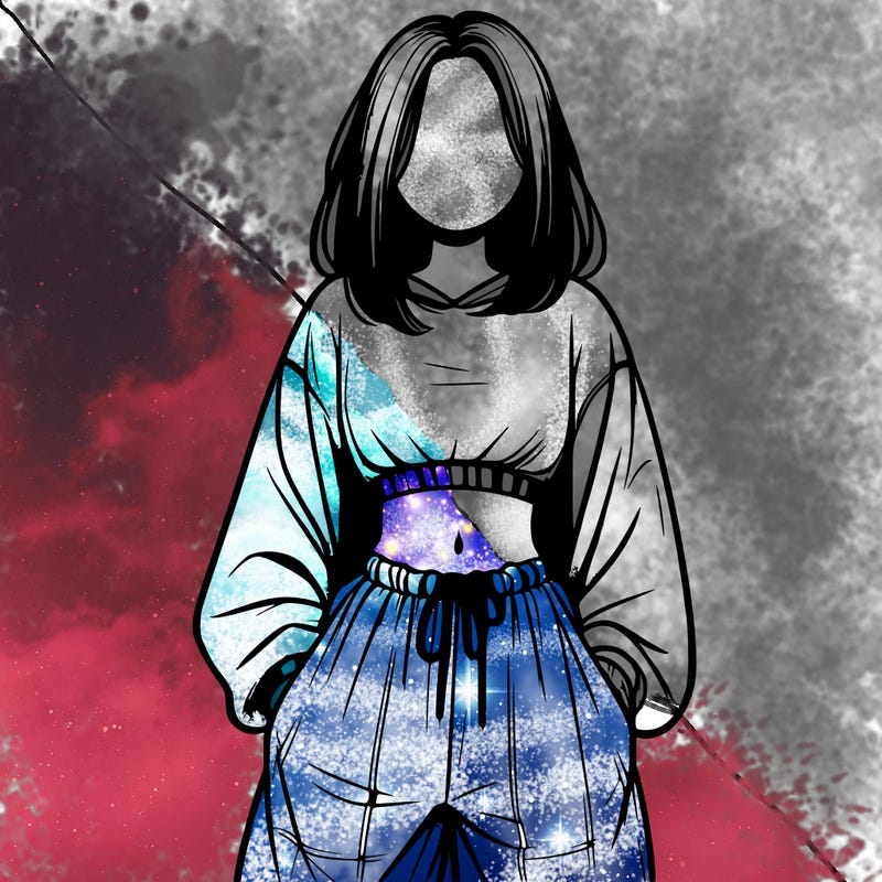 realistic girl faceless with baggy pants and a crop top