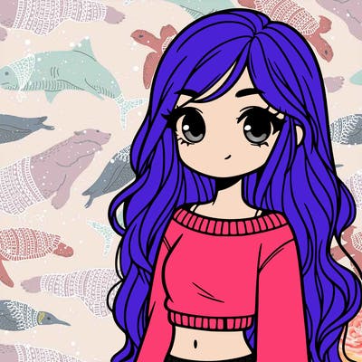 girl with long hair and a crop top with a sweater