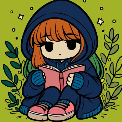 girl in oversized hoodie reading a book