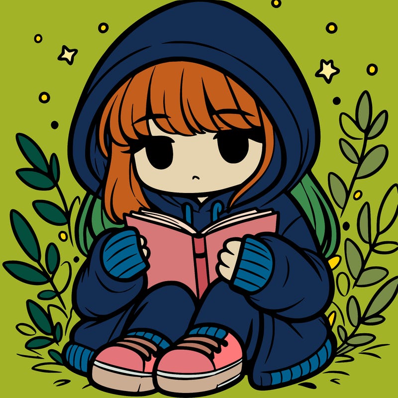 girl in oversized hoodie reading a book